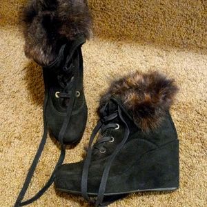 Faux fur suede ankle boots